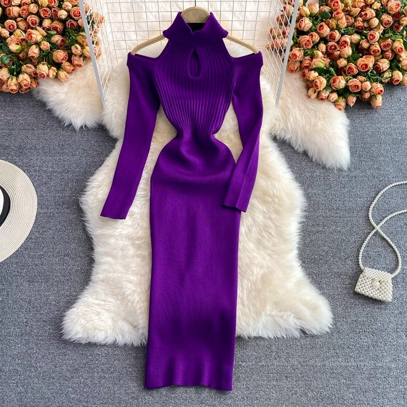 knitted stretch dress women's new strapless sweater dress fashionable long skirt S4041