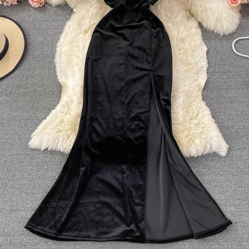 sexy halterneck tube top backless banquet dress slit long skirt S3931