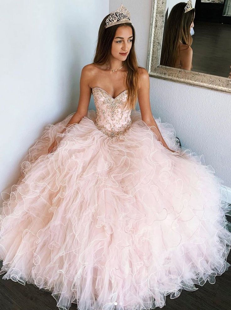 Sweetheart Sleeveless Tulle Prom Dresses Sweet 16 Dresses S3322