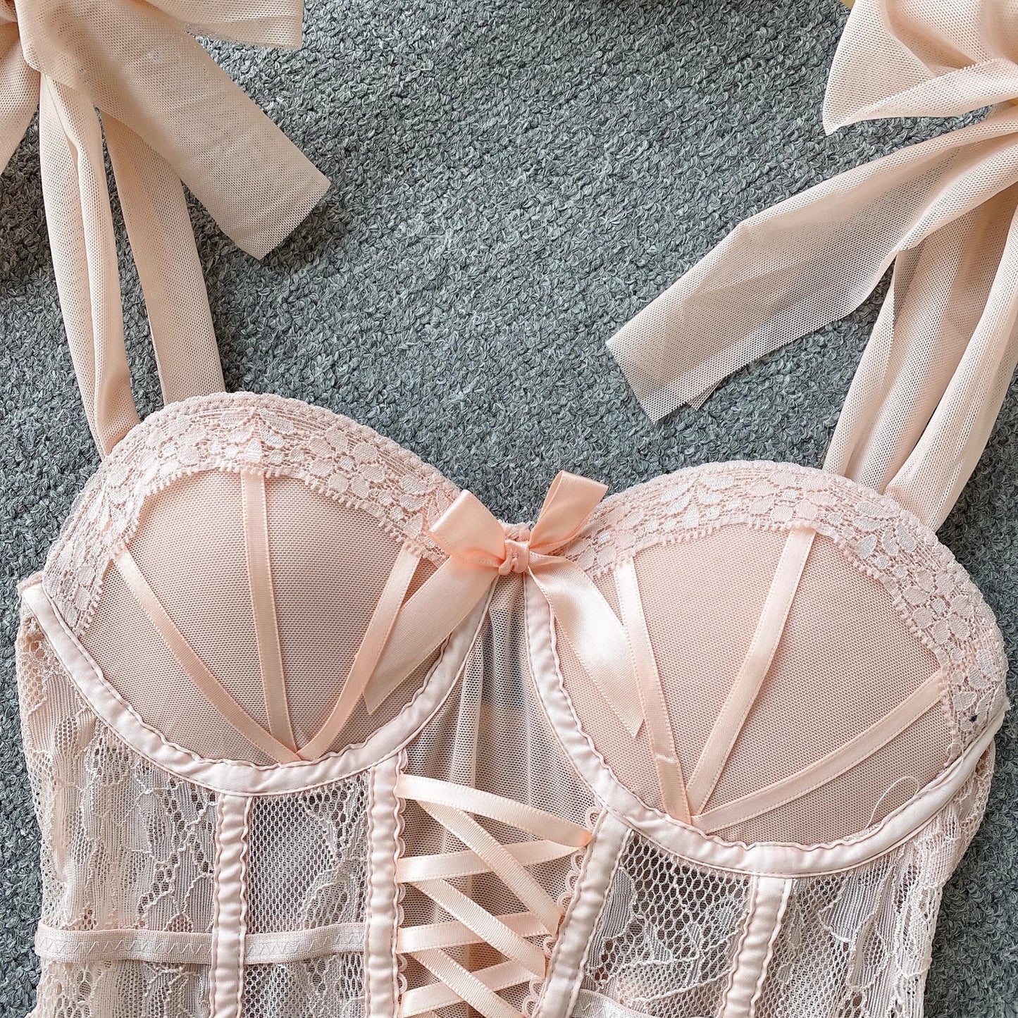 Hot Girl Style Tube Top Women's Lace Mesh Strap Bow Design Top S4620