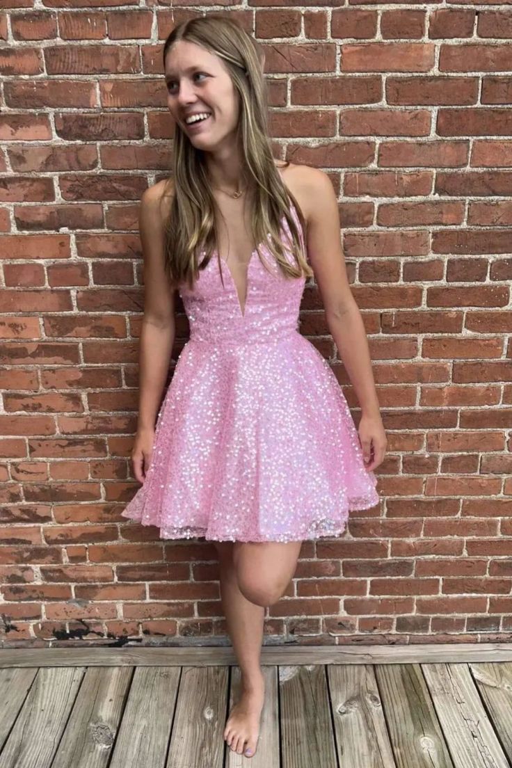 Princess Pink Glitters Short A-line Homecoming Dress S3093