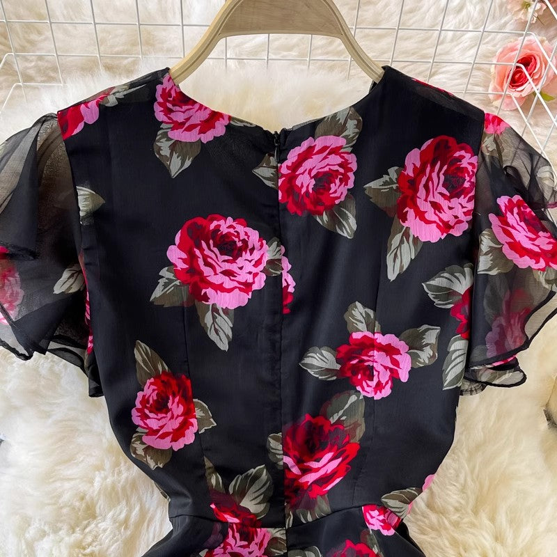 ruffled elegant V-neck chiffon dress fashionable dress S4101