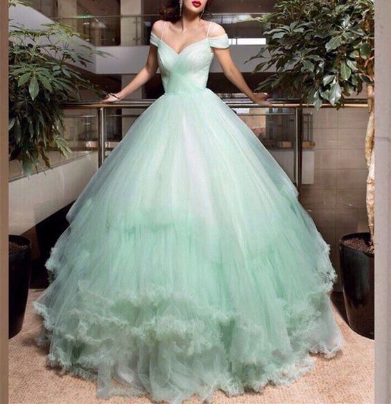 Lovely Sage Green Tulle Prom Dress, Junior Party Dress Formal Dress S3347