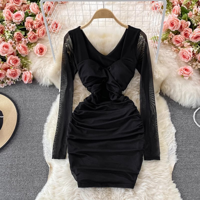 new sexy design ruffled square neck stretch dress S4269