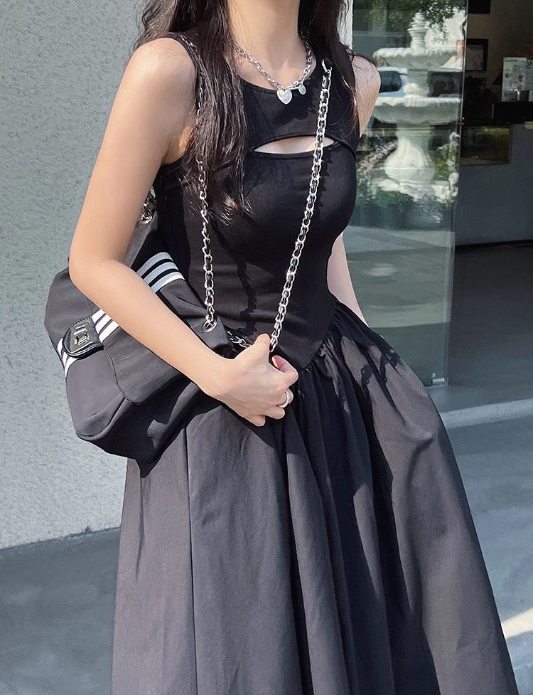 Black sleeveless dress for women black skirt S3459