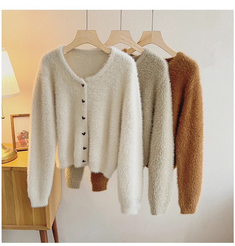 round neck sweater jacket for women soft knitted cardigan S4809