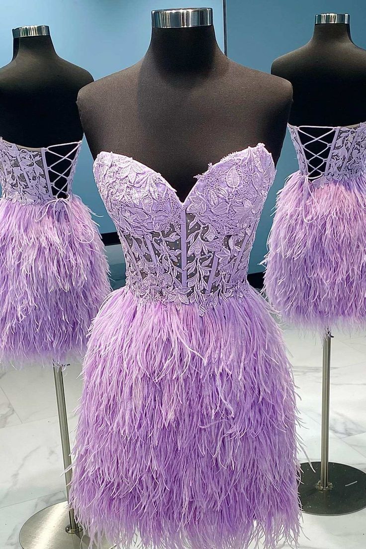 Lilac Floral Lace Feather Strapless Mini Dress S3050