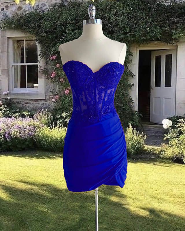 Sheer Lace Corset Tight Satin Party Dress S3286