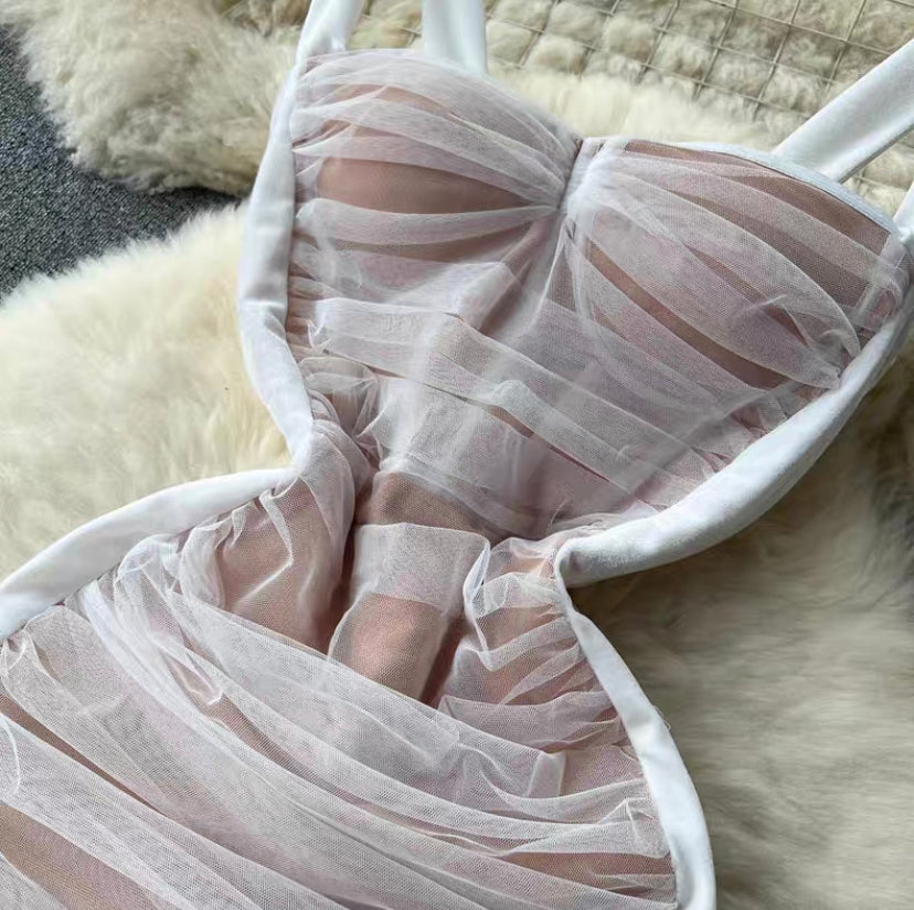 Vintage Dress, Pleated Splicing Velvet Top Strap Dress, Slim Bodycon Dress S4405