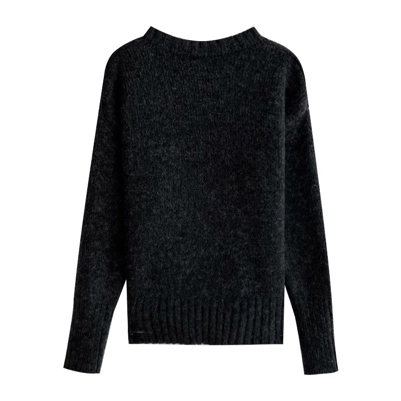 flower embroidery design casual soft round neck sweater top S4716