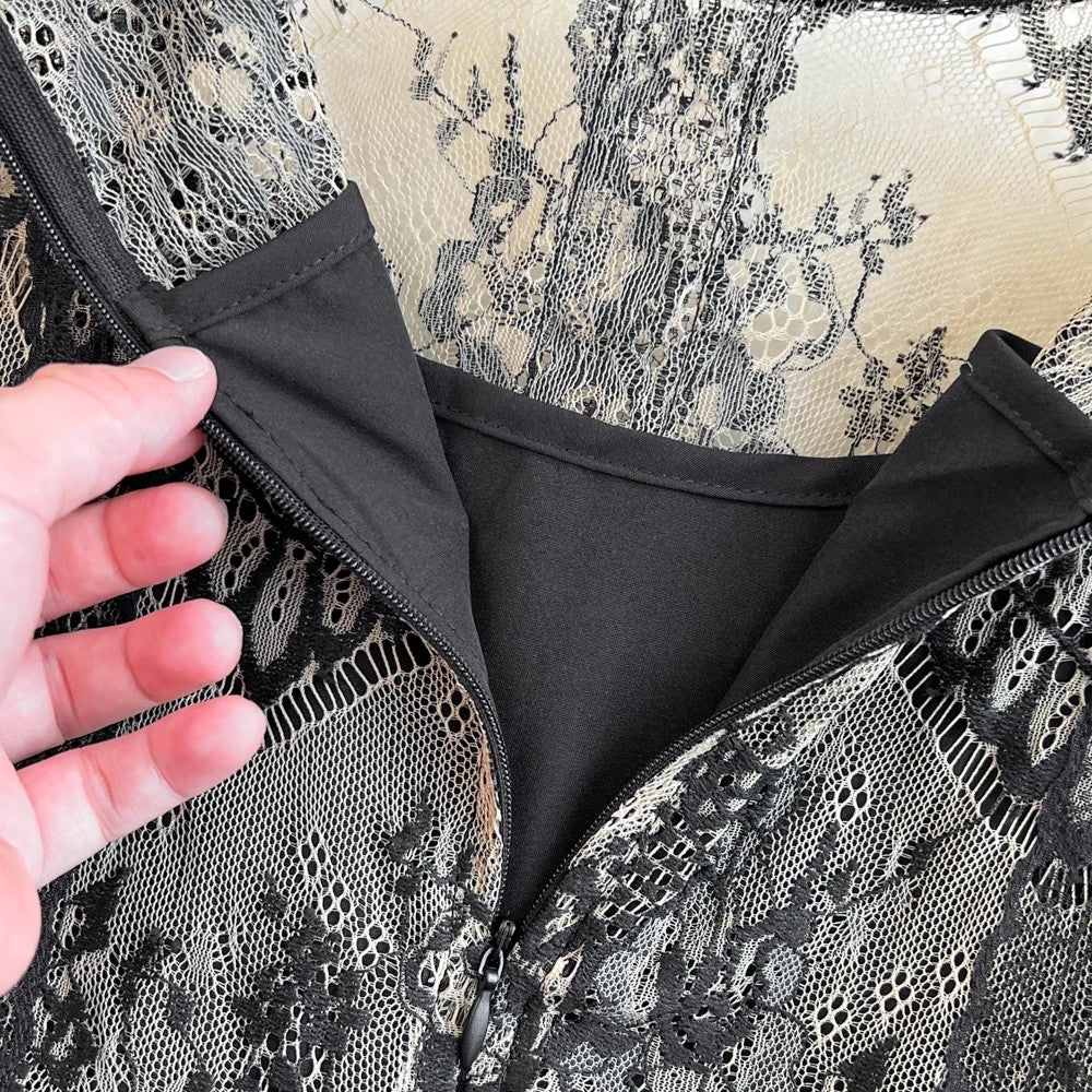 long-sleeved A-line lace dress elegant long skirt S4243