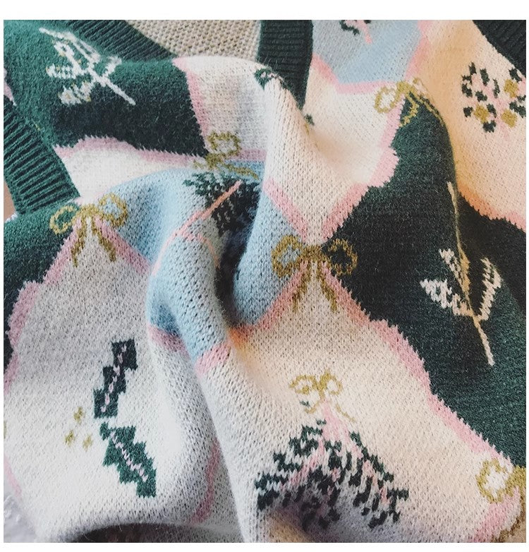 Retro jacquard V-neck knitted vest for women new style vest top S5019