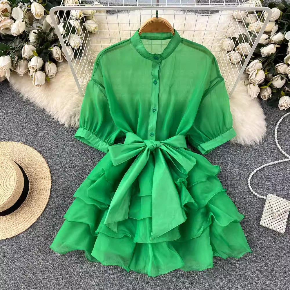 Chiffon Chic Top Women's New Ruffled Design Bow Shirt S4501