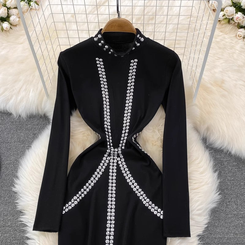 long-sleeved dress elastic tight skirt S4107