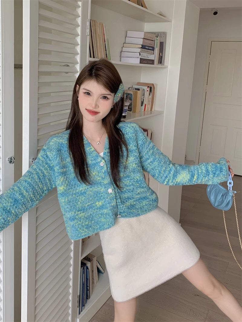 Knitted Cardigan Women's New Style French Retro V-Neck Sweater S3402