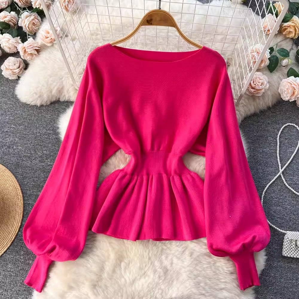 suit for women design ruffled lantern sleeve top + skirt two-piece set S4579