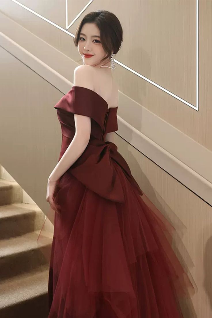 Elegant Off Shoulder Mermaid Burgundy Long Prom Dress, Mermaid Burgundy Formal Dress, Burgundy Evening Dress S3193