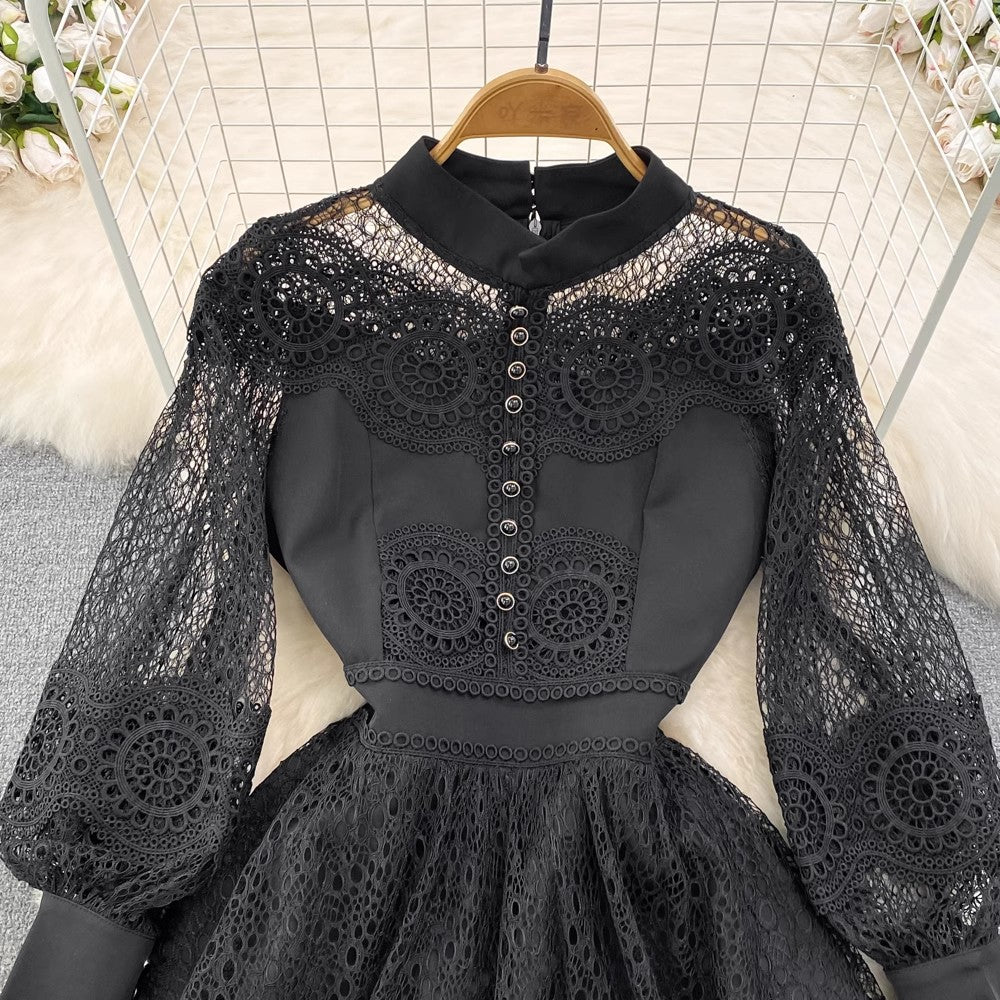 long-sleeved lace A-line dress S4318