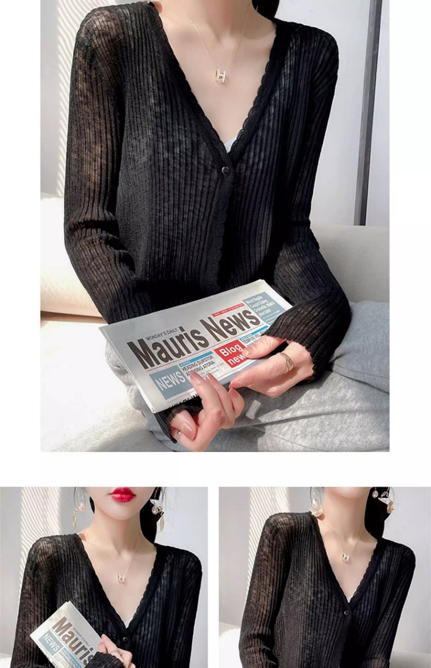 knitted cardigan outer wear blouse short top for women S3400