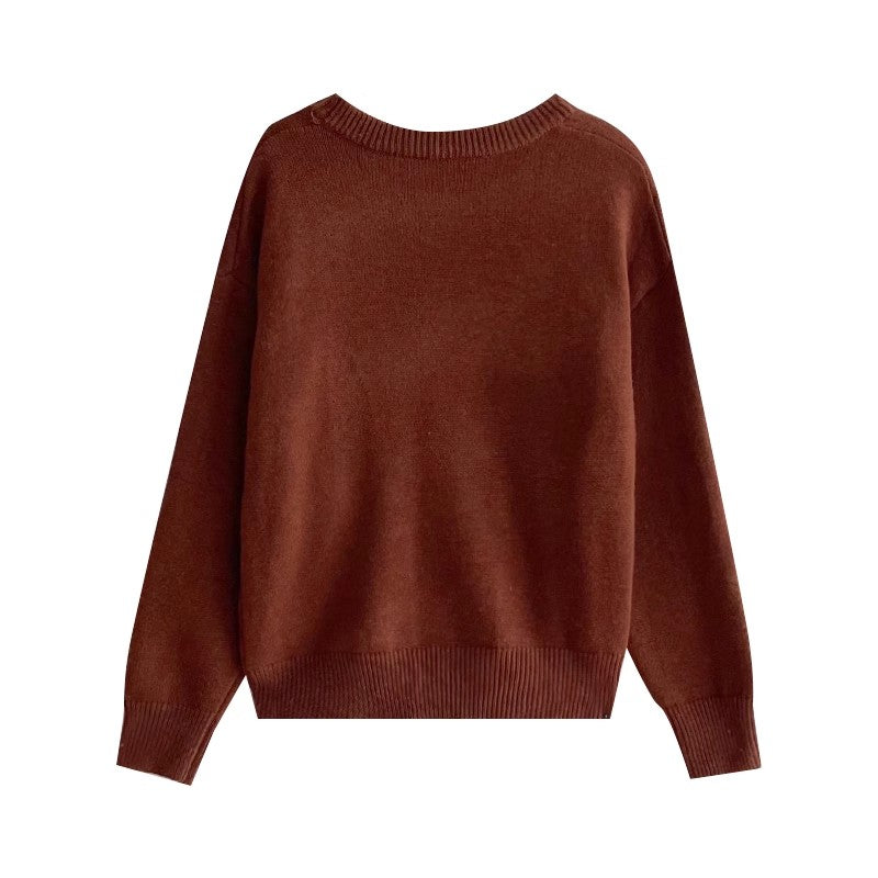 soft embroidery design casual round neck knitted sweater S4691