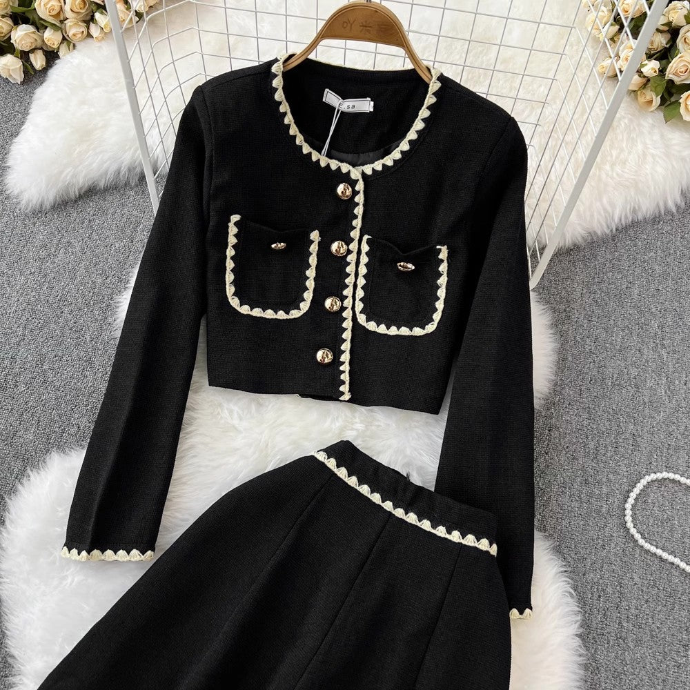 Fashion suit round neck short coat two-piece set S4145