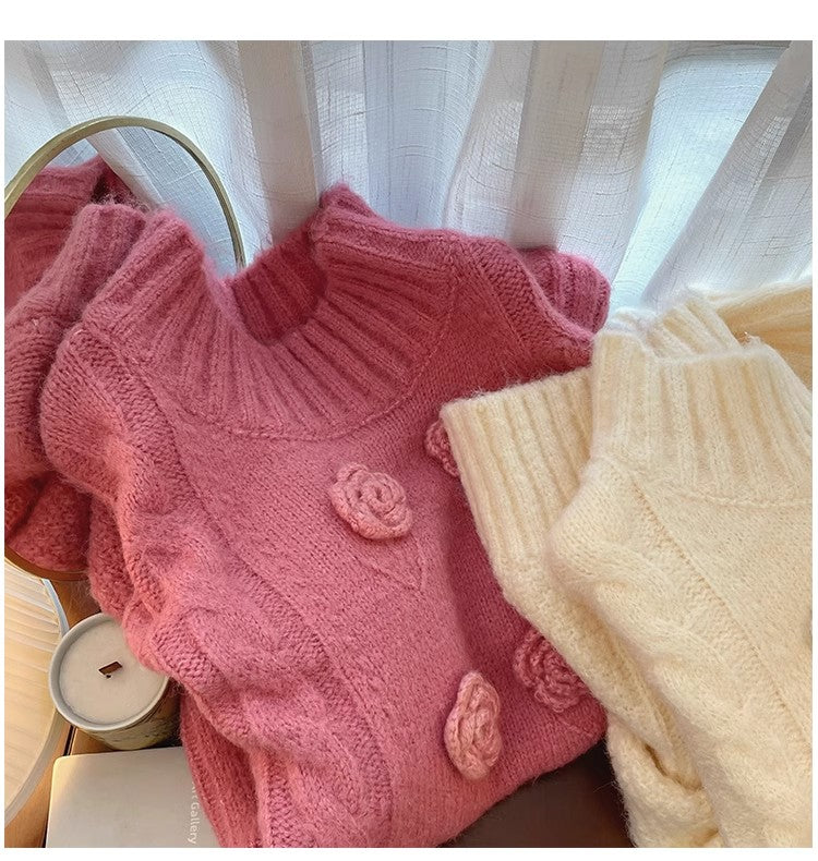 Round Neck Sweater Women's New Sweet Style Knitted Top S4900