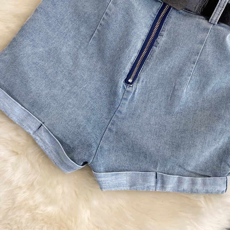 denim jumpsuit new women's casual leg pants shorts S4247