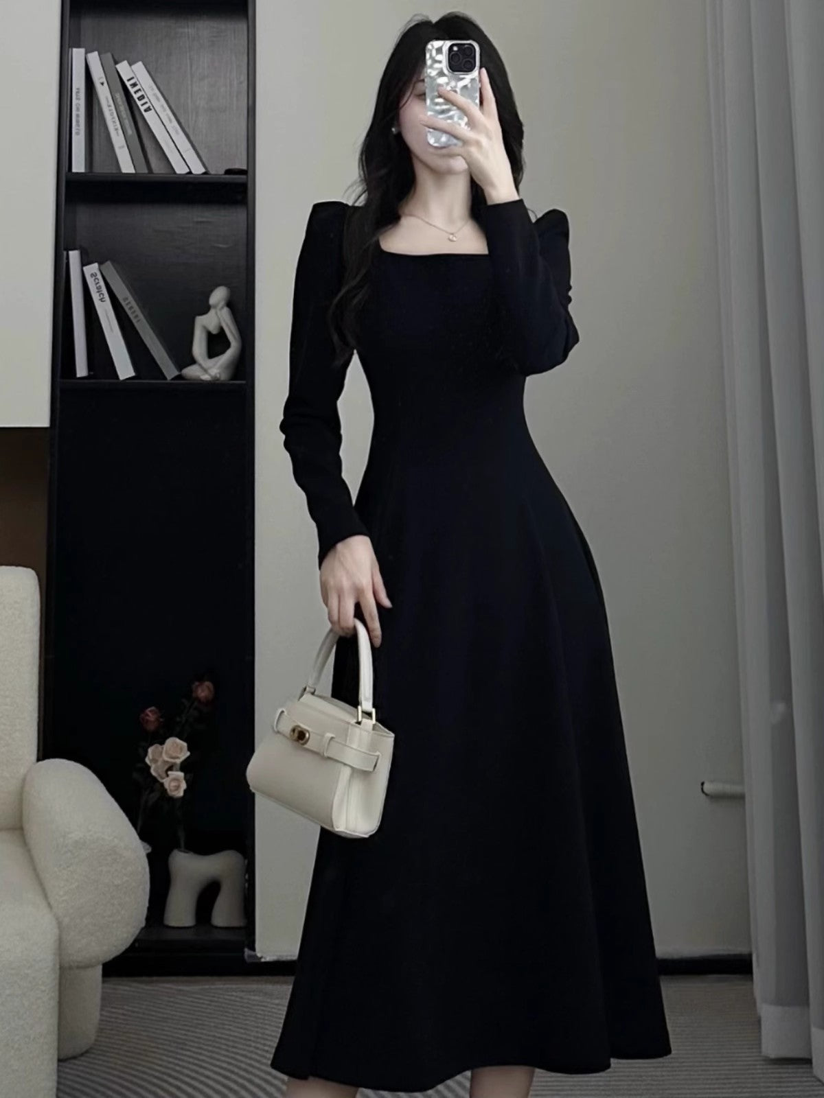 Red Dress Women's Square Neck Mid-Long Skirt S3467