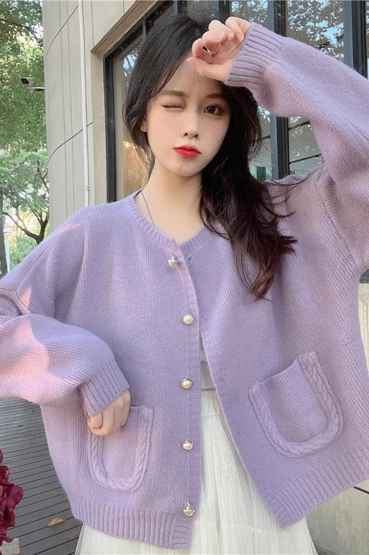 Plus size cardigan jacket knitted top women's autumn and winter new loose sweater S3388