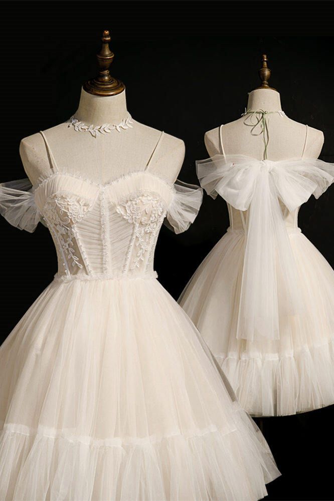 Cute Straps A-line Ivory Short Party Dress S2943