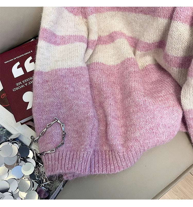 Striped sweater for women new soft knitted top S4892