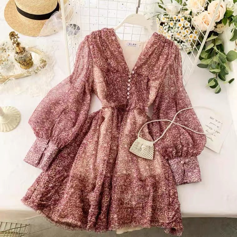 Chiffon Floral Dress,chic Sweet Dress S4436