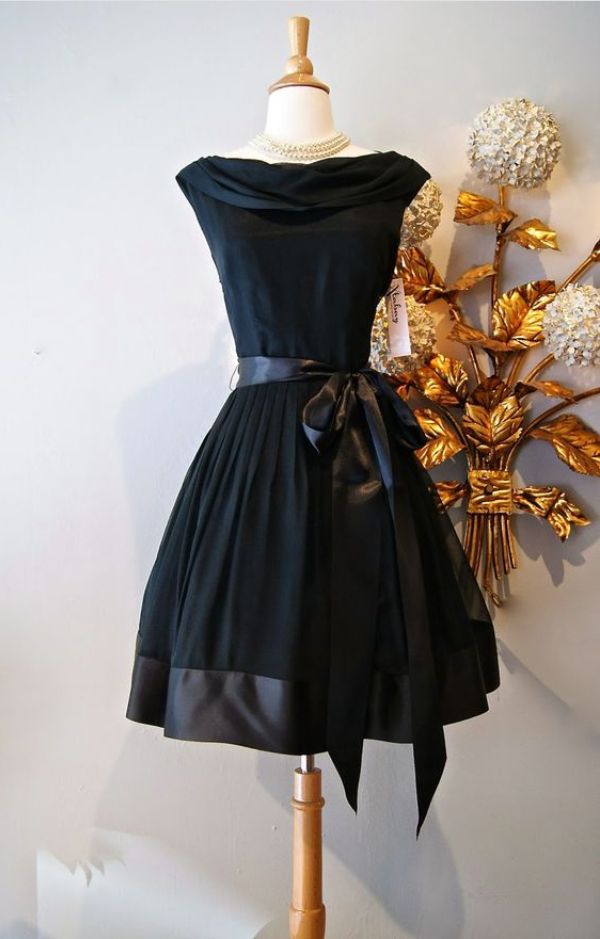 1950s Vintage Prom Dress, Black Prom Gowns, Mini Short Homecoming Dress S2650