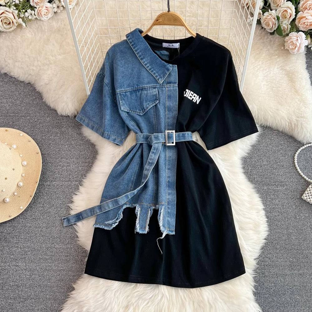 denim shirt new chic casual mid-length top S3913