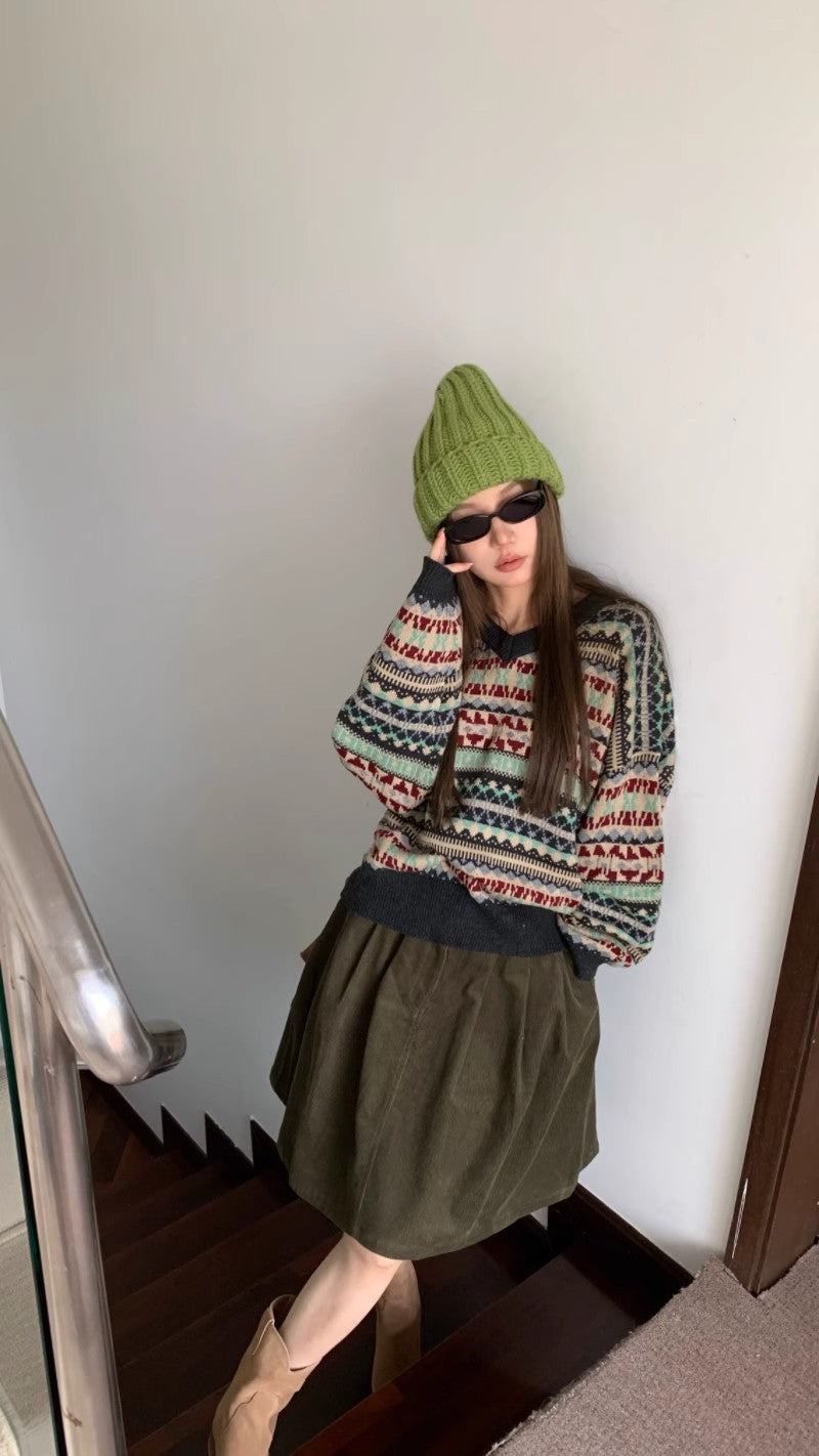 V-neck sweater pleated skirt suit S4694