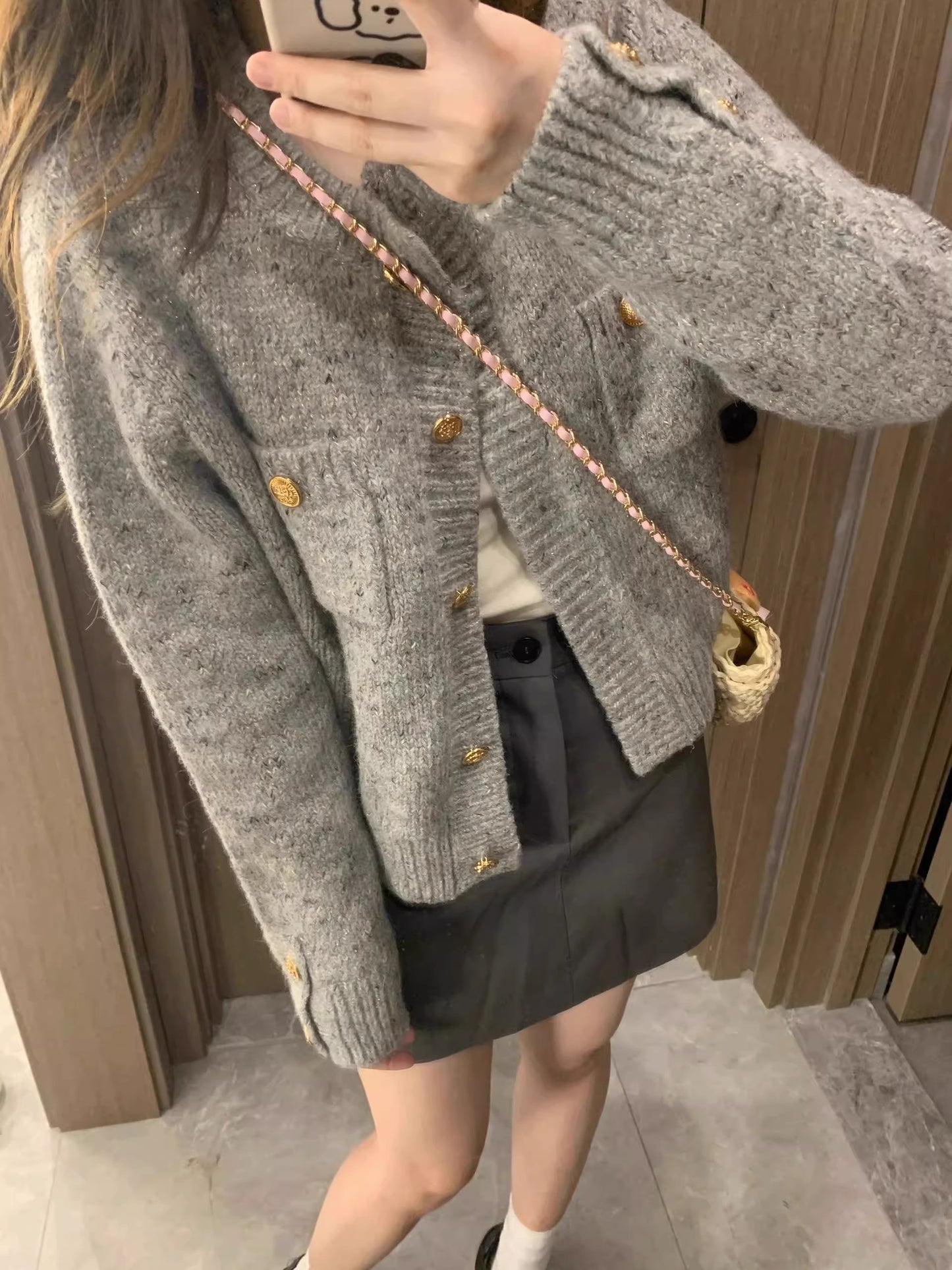 2023 new style gray knitted sweater jacket women's cardigan top S3389