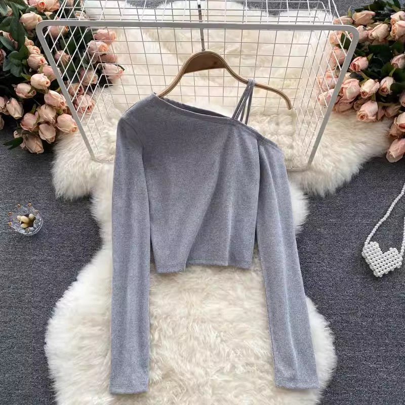 ins tops for women off-shoulder long-sleeved shirts S4551