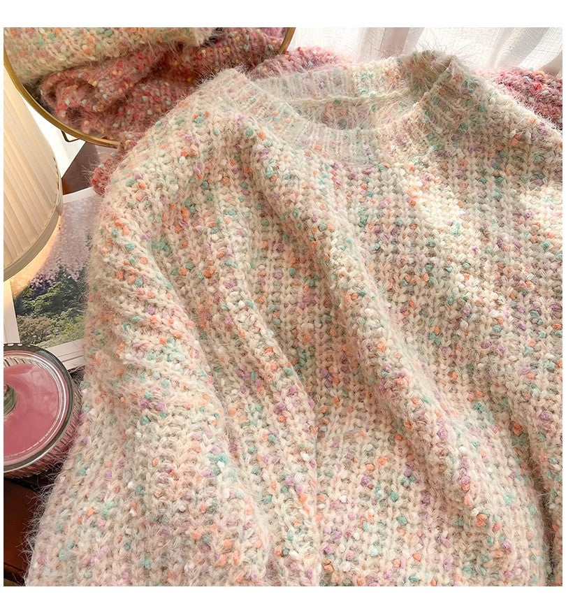 Rainbow polka dot pullover sweater for women S4849