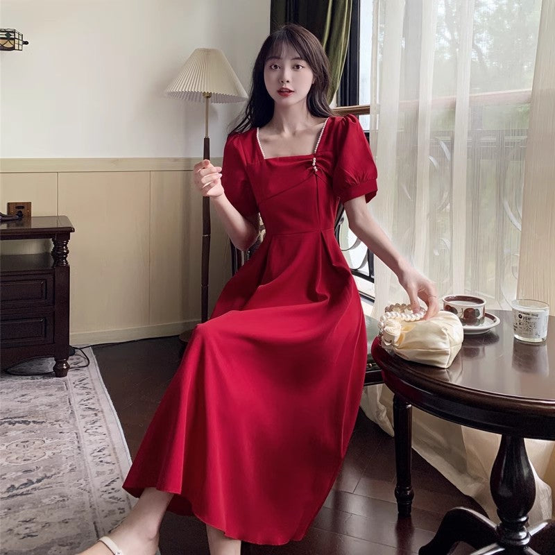 Plus size square neck dress for women a-line skirt S3462