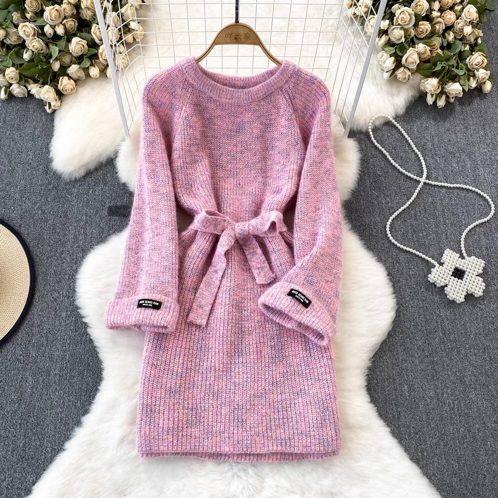 sweater skirt women's A-line knitted dress S4087