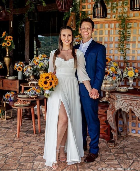 White Evening Dress Chiffon Long Prom Dress With Slit S3174