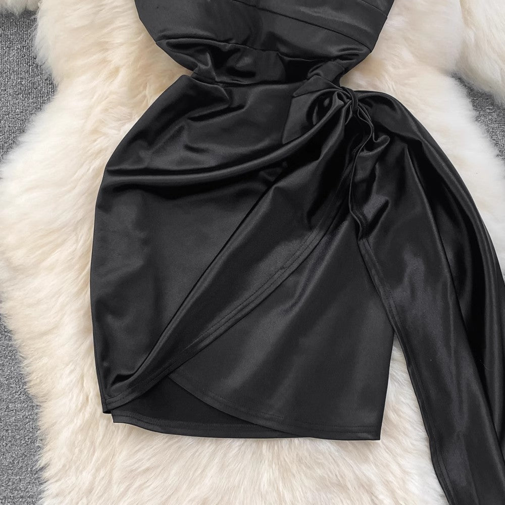 tube top suspender dress fashionable irregular wrap dress S4081