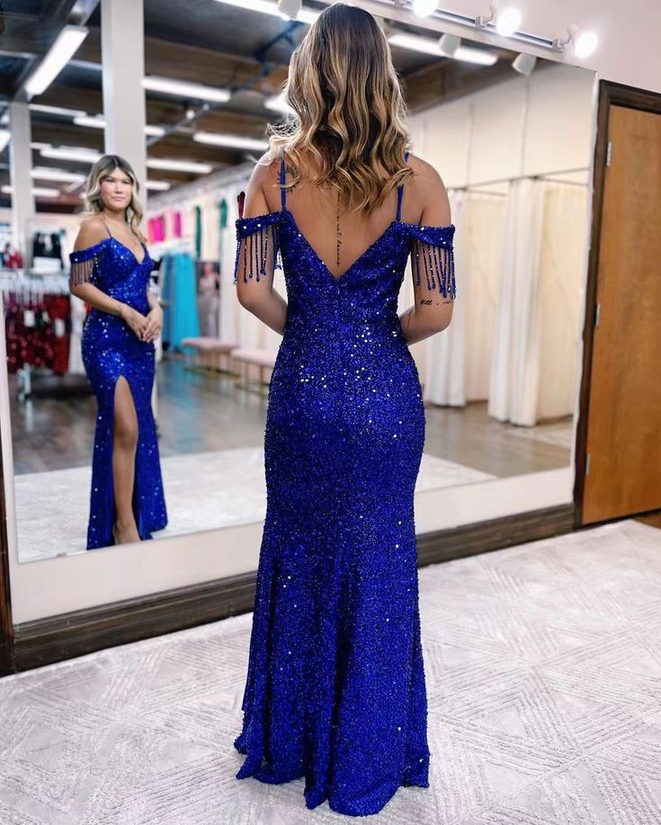 Spaghetti Straps Sequins Long Prom Dresses, Newest 2023 Evening Party Dresses, Mermaid Prom Dresses S3733