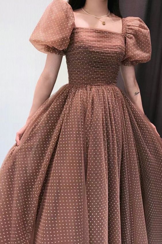 Brown A-Line Long Party Dress, Long Bridesmaid Dress,Prom Dress S2585