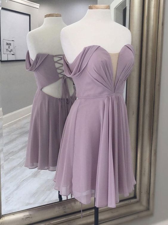 Simple A-line chiffon short prom dress, chiffon bridesmaid dress S3160