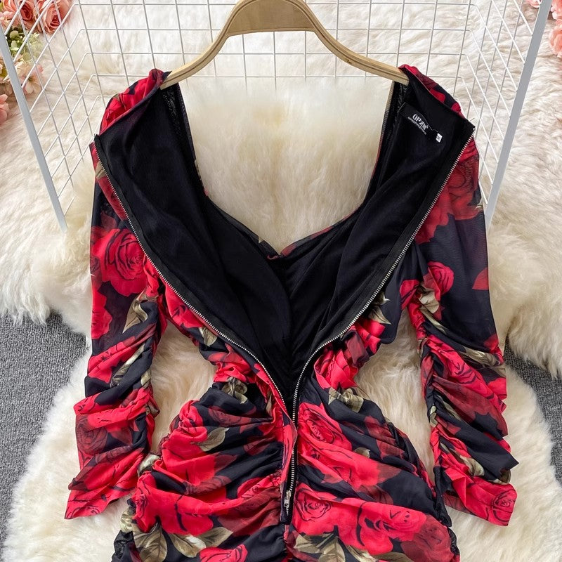 square neck wrap dress slit dress long skirt S4066