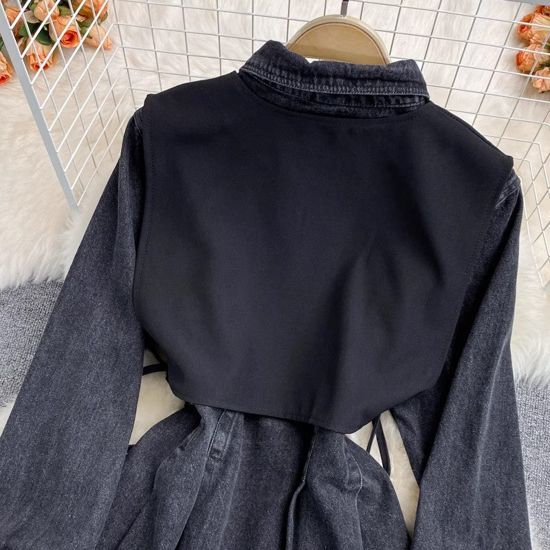 Fashionable Loose Mid-length Two-piece Denim Dress S3907