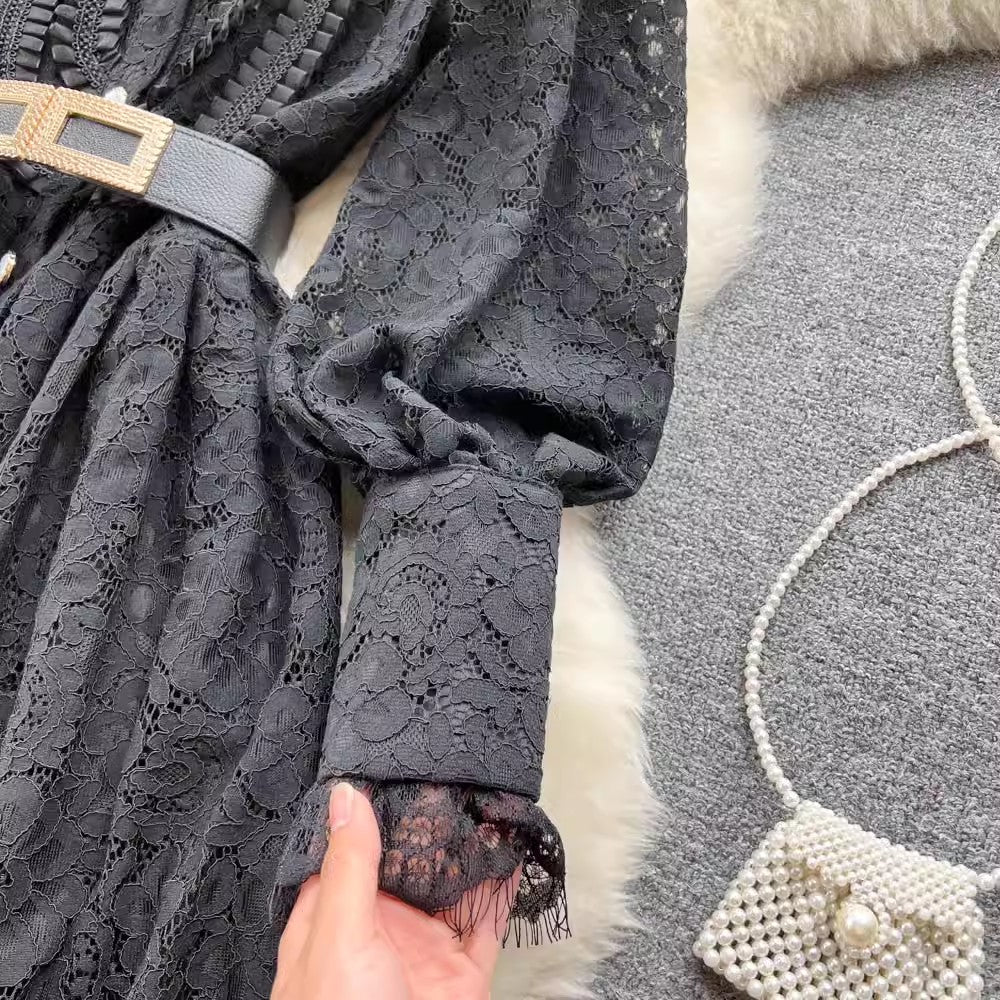 New French Lace Dress Over the Knee Long Skirt S4518