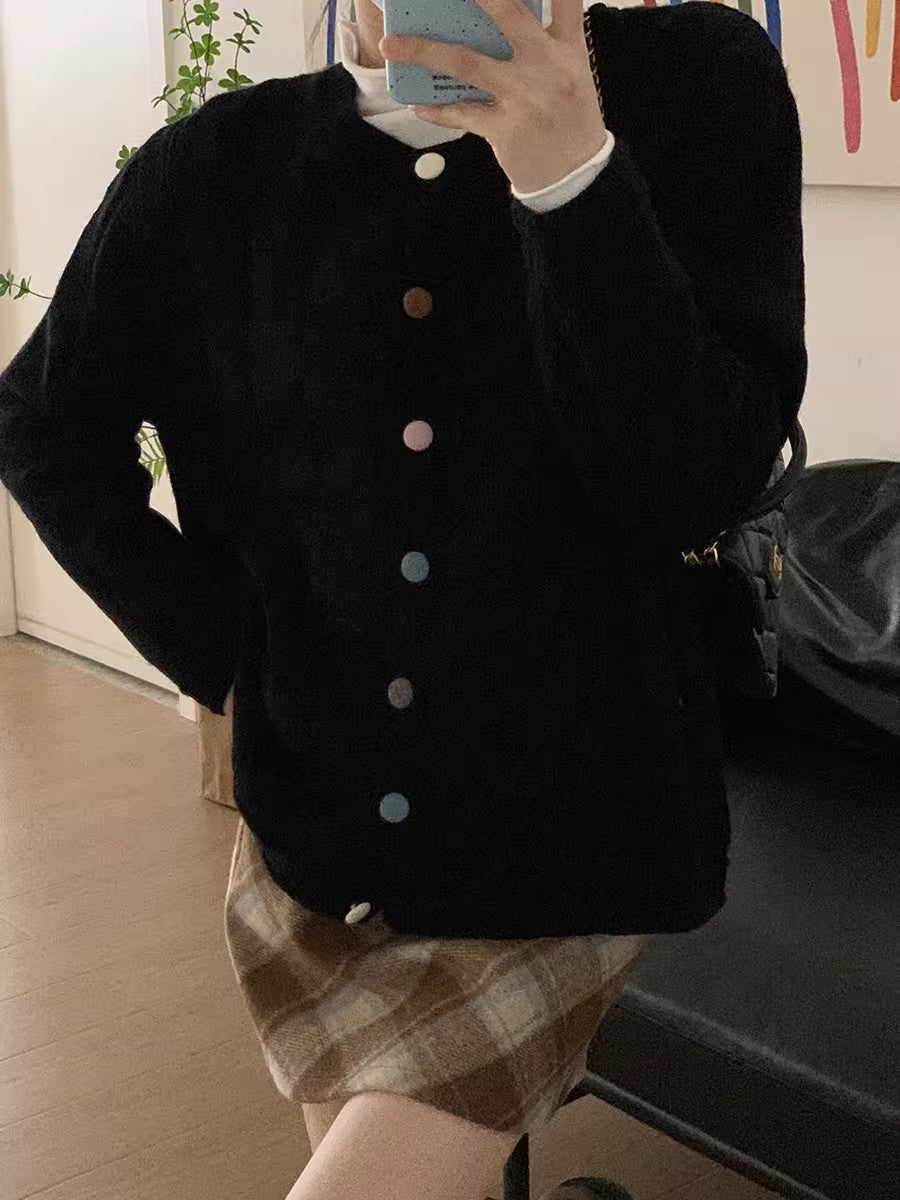 round neck colorful button sweater long-sleeved sweater jacket S4759