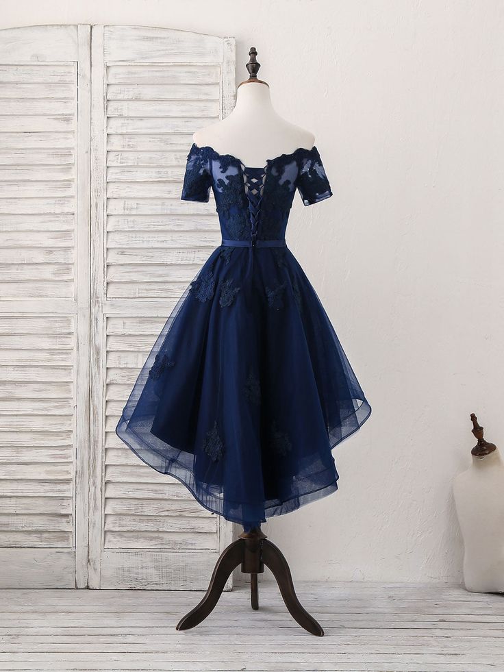 Dark Blue Tulle Lace Short Prom Dress, Dark Blue Homecoming Dress S2966